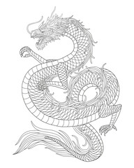 Line art of japanese dragon isolated on white background. vector illustration