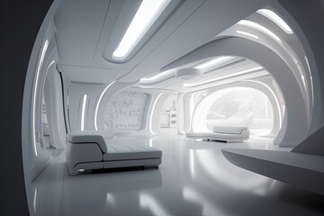 futuristic room with neon lights and sleek design. Generative AI