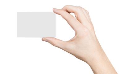 Male hand holding a blank card or a ticket/flyer, cut out