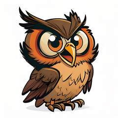 A Cartoon Orange and Brown Owl Character Portrait with Big Eyes and a Funny Expression, she looks Playful