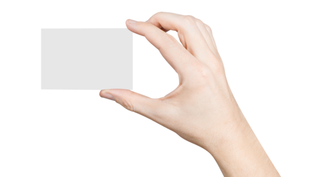 Male hand holding a blank card or a ticket/flyer, cut out
