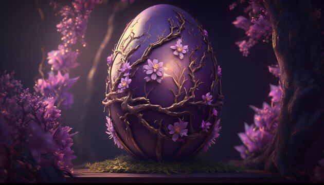 Mystical Twilight Grove with Enchanted Egg, generative ai