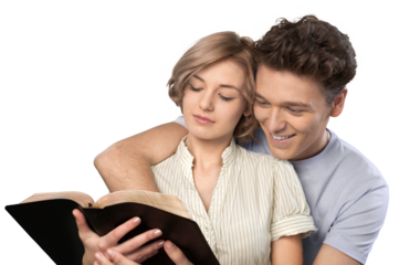 Portrait of Young Couple Reading a Book