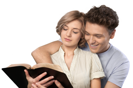 Portrait of Young Couple Reading a Book