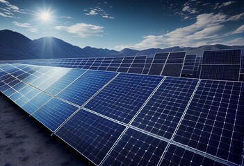 Blue solar panels or pv for electricity generation modern alternative energy solar power generation Energy in the ecosystem 3d illustration - clipping path. Generative AI