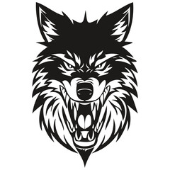 Plakat Wolf head embleme for sport team, black and white animal mascot logotype