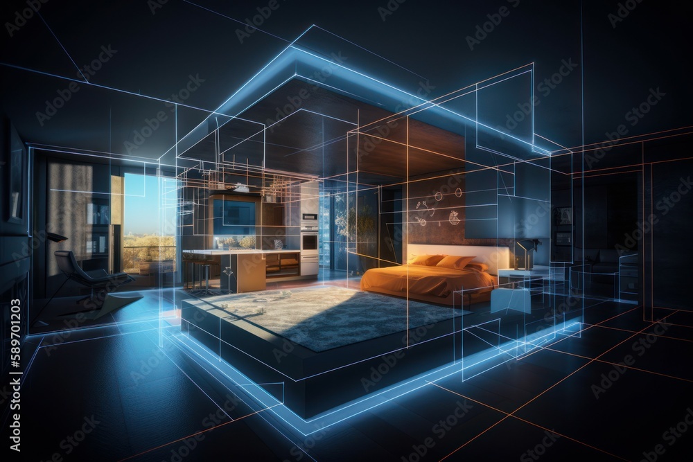 Poster abstract visualization of smart home, zoning and online control. future housing concept. ai generate