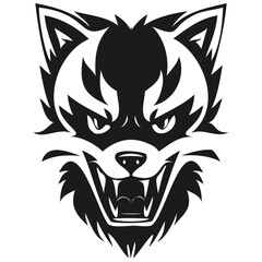 Ferocious Raccoon head animal mascot logotype, black and white template badges emblem