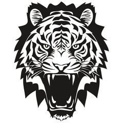 Tiger head embleme for sport team, black and white animal mascot logotype