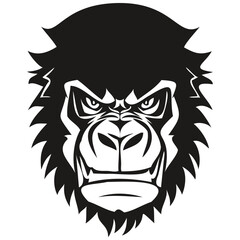 Vector Gorilla head mascot logo for esport and sport team, black and white illustration