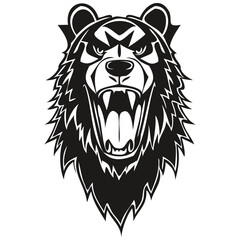 Vector mascot logotype  for sport team, Bear head black and white illustration template badges