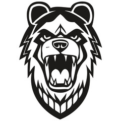 Vector mascot logotype  for sport team, Bear head black and white illustration template badges