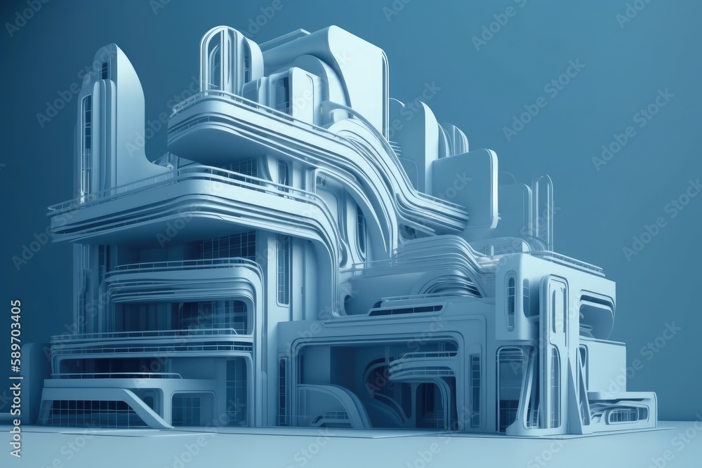Poster towering skyscraper with a multitude of windows and a bustling city below. generative ai