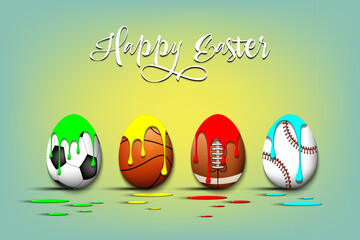 Happy Easter. Set eggs in the form of sport balls