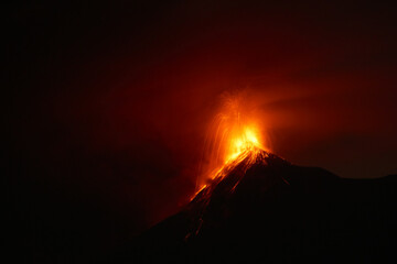 Fuego volcano eruption at night in Guatemala