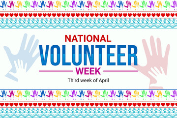 National volunteer week backdrop design with typography and colorful border design