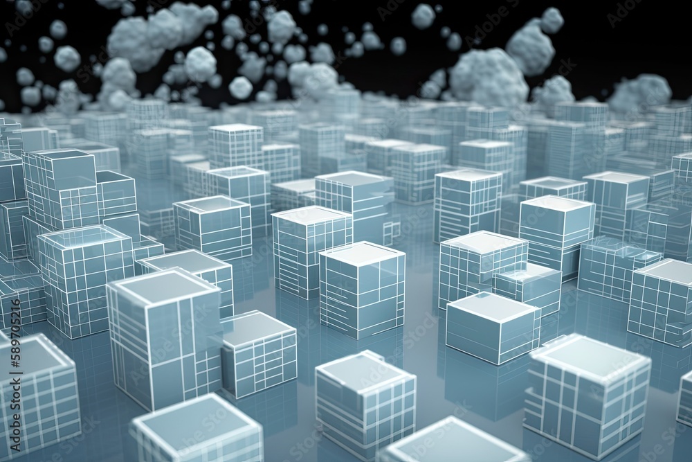 Poster floating white cubes in a minimalistic setting. generative ai