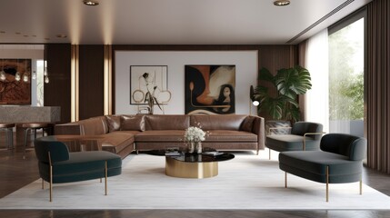 Mid-Century Modern interior style living room, Generative AI