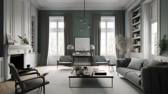 Scandinavian interior design, living room, Generative AI