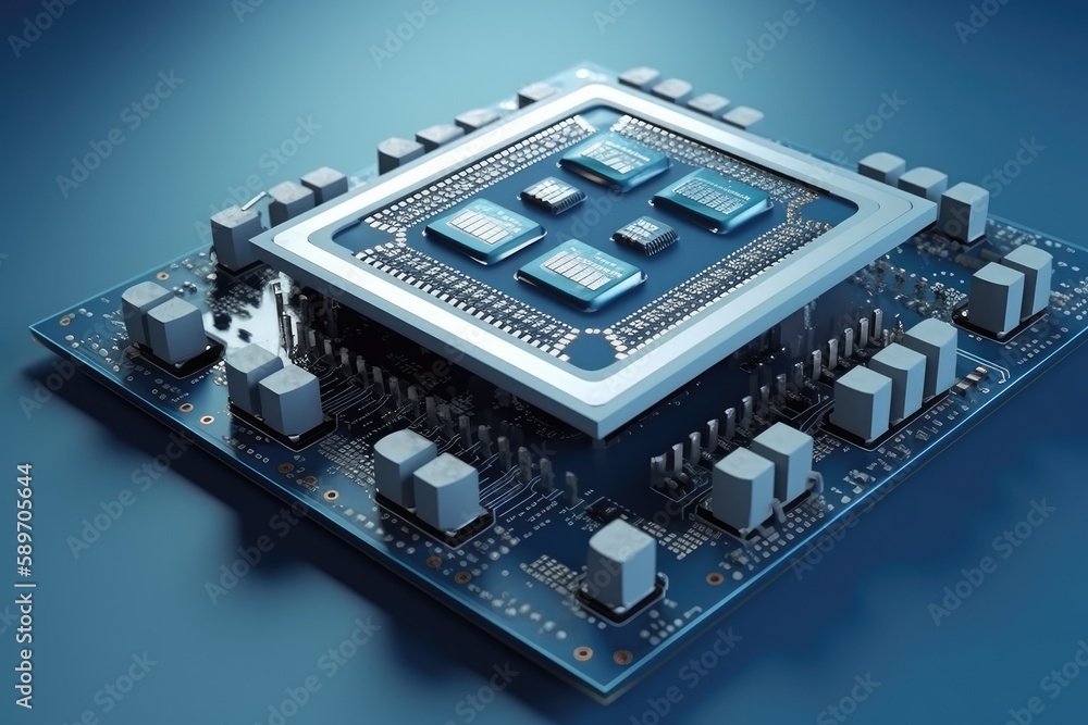 Poster modern computer motherboard with a cpu installed. generative ai