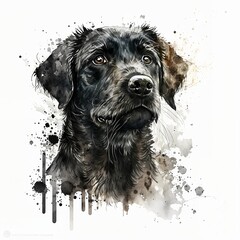 Watercolor illustration of a dog, drawing in a watercolor style, splash illustration design, drawing of a majestic dog, labrador illustration