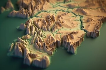 map of the United States highlighting its mountain range. Generative AI