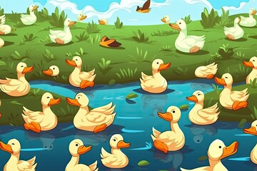 Naklejka premium ducks peacefully swimming on a tranquil lake surface. Generative AI