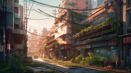 Fototapeta premium Fantasy Abandoned city. Generative AI