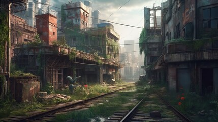 Fantasy Abandoned city. Generative AI