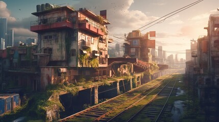 Fototapeta na wymiar Fantasy Abandoned city. Generative AI