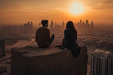 couple in dubai looking burj khalifa, generative AI