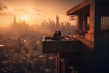 Naklejka na ściany i meble couple in dubai looking burj khalifa, generative AI