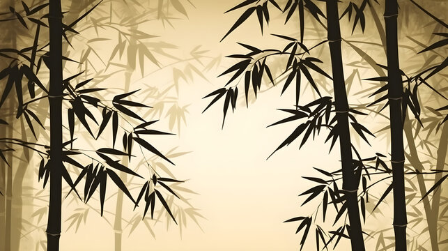 Bamboo silhouette of branches background illustration. Generative ai.
