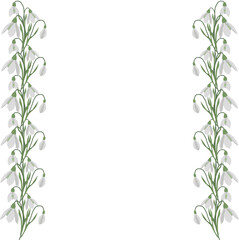 Naklejka premium A frame of snowdrops for your design. First spring flowers. Square frame. Vector illustration.