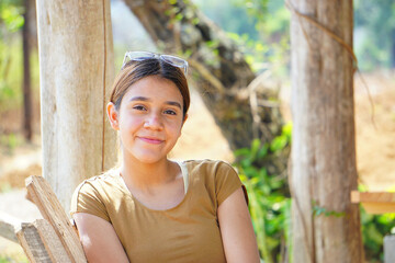 Happy cheerful latin teenage girl outside in Guatemala