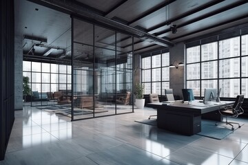 modern open-plan office with ample natural light and panoramic views. Generative AI