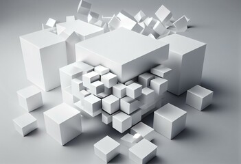 abstract white geometric shape square cube sheets 3d render illustration. Generative AI
