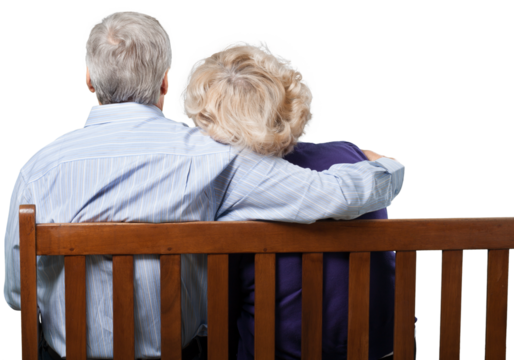Portrait of a Mature Couple Embracing on the Bench - Powered by Adobe