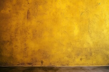 an empty room with yellow walls and concrete floor. Generative AI