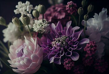 Bouquet of purple and white flowers. Generative AI