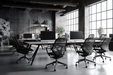 spacious office with modern furniture and natural lighting. Generative AI