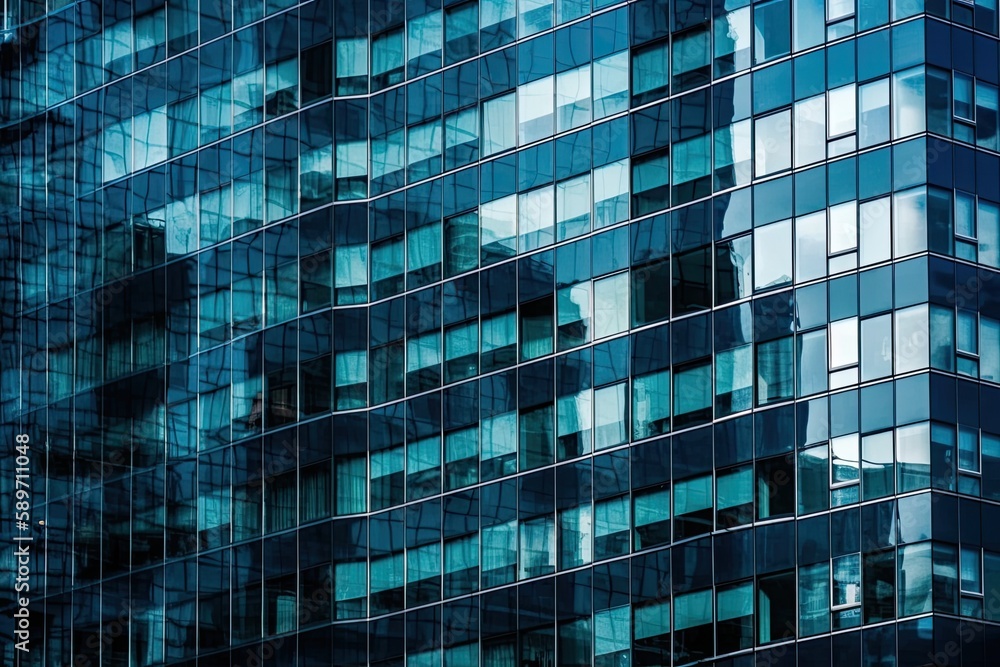 Poster skyscraper with modern architecture and glass windows. generative ai