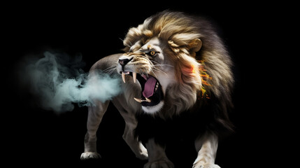 A big fierce male lion roaring