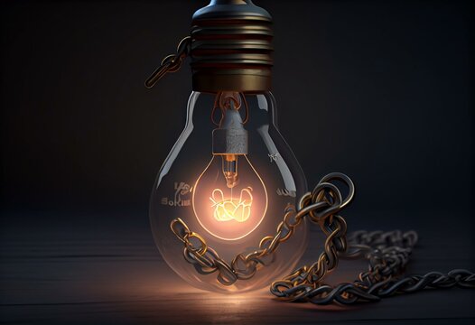 Intellectual property / 3D render of light bulb with lock chain. Generative AI