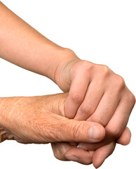 Young Woman's Hand Touching and Holding an Old Hand