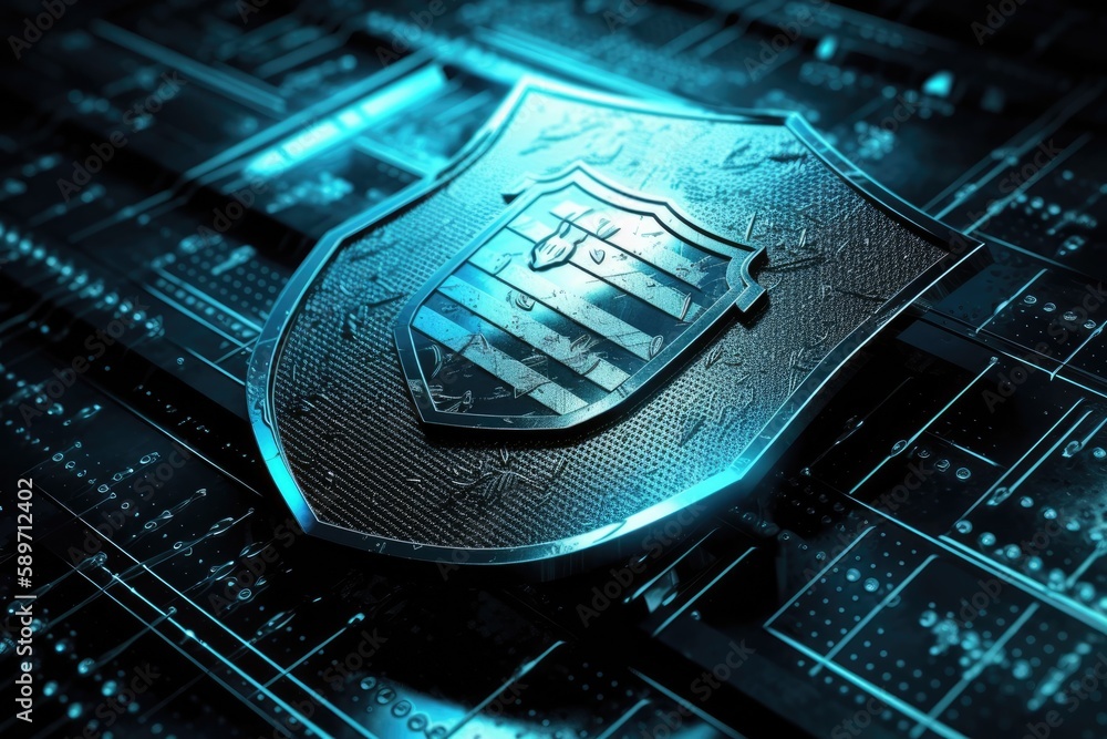 Poster shield icon on a computer keyboard. generative ai