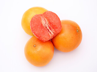 Fresh grapefruits on white background, above view