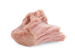 Delicious canned tuna chunk isolated on white