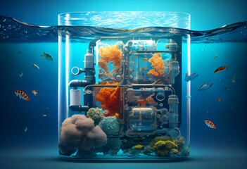 Sea water reverse osmosis 3D illustration rendering. Generative AI