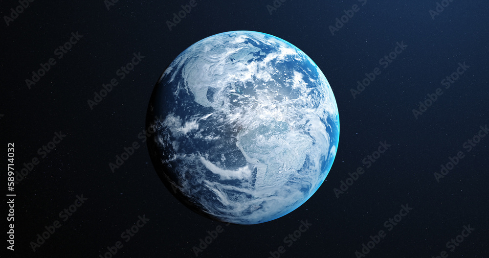 Poster planet earth with clouds and atmosphere, our world against a dark background viewed from outer space